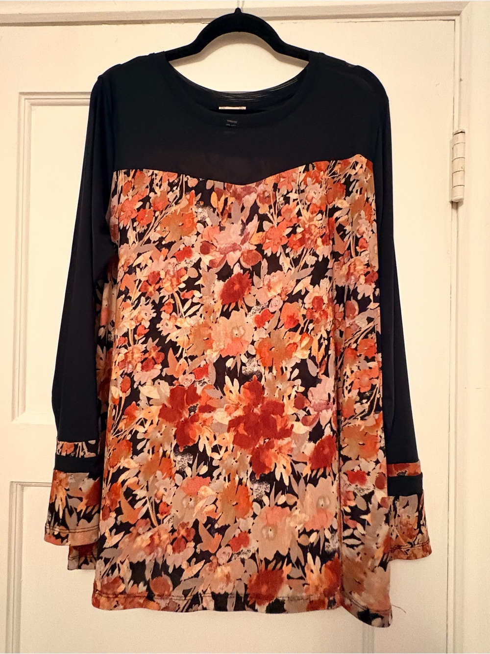 🍁LOGO Layers Lori Goldstein Printed Sheer Mesh Top Floral XL A455491